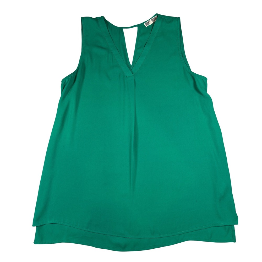 Pleione Womens XL Emerald Green V-Neck Sleeveless Blouse Cutout Back Top Shirt